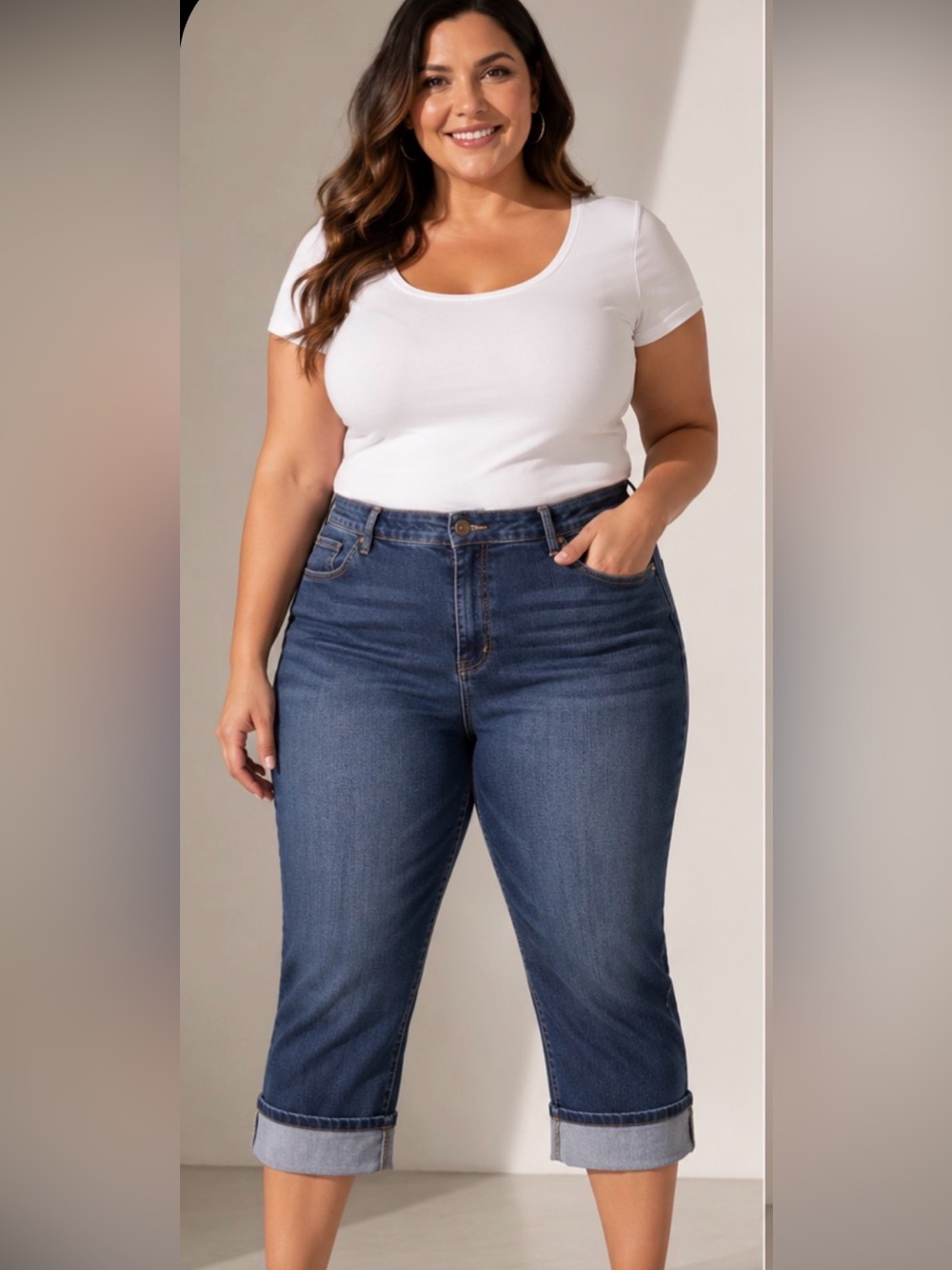 Style & Co Women’s Cuffed Denim Capri Jeans Size 18 Medium Wash